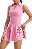 Polo Golf Tennis Dress Workout Athletic Dresses for Women Active Wear Exercise Sport Outfits with Built in Shorts Underneath Pockets 2 Piece Sets Cute Trendy Clothes Casual Summer Fall Pink Xs