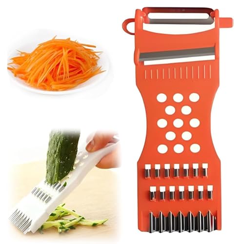 Der GemüSefriseur,Obst und Gemüse mühelos schälen, schneiden und frisieren, 7-in-1, Multifunktions Sparschäler, rostfrei, scharfe Klinge, Vegetable Slicer Pommesschneider Gurkenhobel (Rot)