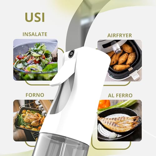 2 Pezzi Spruzzino Olio per Friggitrice Aria da 300ML + 2 Sottobicchieri + 1 Pennello + 1 Imbuto | Nebulizzatore Olio Senza BPA | Vaporizzatore da Cucina per Olio e Alimenti. - immagine 6