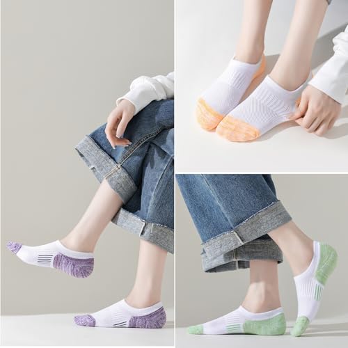 Image of EPEIUS Thick No Show Socks for Women Athletic Ankle Socks Cushioned Running Low Cut Non Slip Footies 3 /6 Pairs