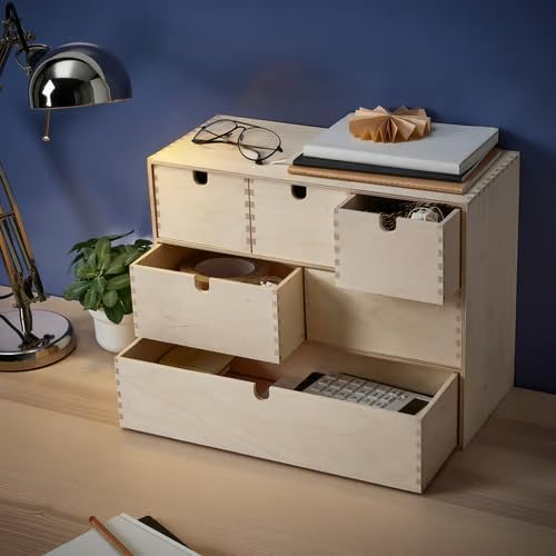 6-Drawer Mini Storage Chest, Natural Birch Plywood, Wooden Desktop Organizer with Customizable Finish for Office, Crafts, Tools & Home Organization, 7 x 16.5 x 12.5 Inches