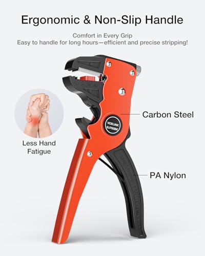 Image of VCELINK Automatic Quickstrip Wire Stripper & Cutter 2-in-1, Black | Eagle-nose Design Quick Strip Wire Stripper 14-24AWG Wires Cleanly in Tight Outlet Boxes, No Core Damage