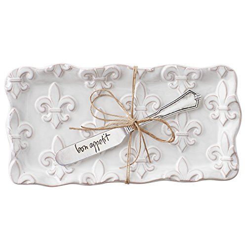 Mud Pie Fleur de Lis Butter Dish Set, White
