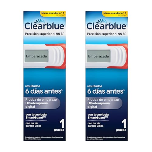Clearblue Test de Embarazo Digital Detección Temprana - Resultados Claros en Palabras - Hasta 6 Días Antes - Formato Mejorado Sin Plástico (Pack de 2)
