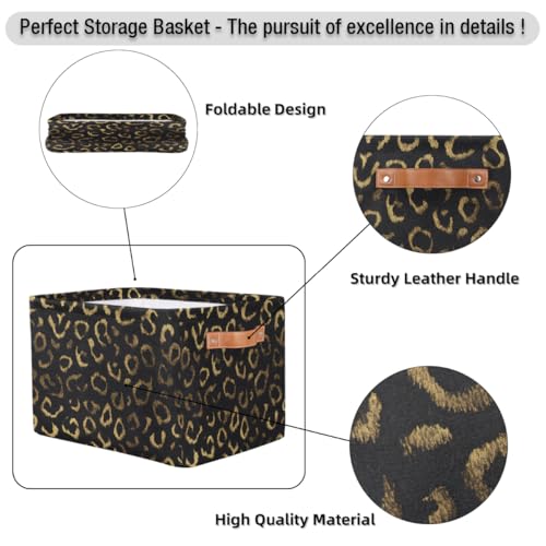 Pardick Black Gold Leopard Basket Storage Bins Large Fabric Toys Storage Cube Box with Handles Collapsible Closet Shelf Cloth Organizer Basket for Nursery Bedroom Bathroom Holiday Gift by Pardick - Used condition - Image 6