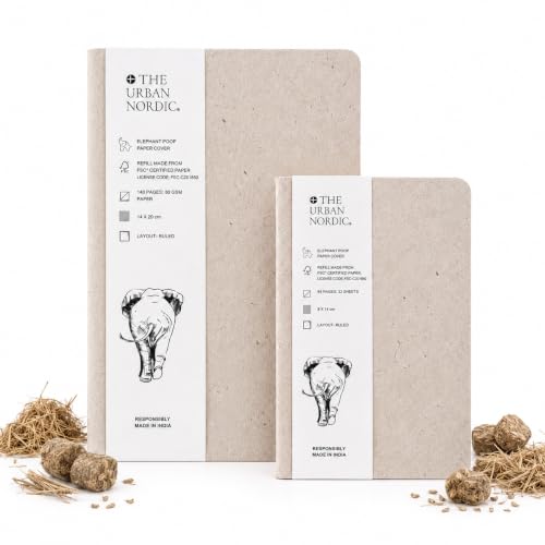 Image of I Set of 2- Large (160 Pages) and Mini (64 Pages) Size Elephant Poop Paper Cover Notebook Pack I 80 GSM Ruled Pages- FSC Certified Eco-Friendly I Gifts for Him Her