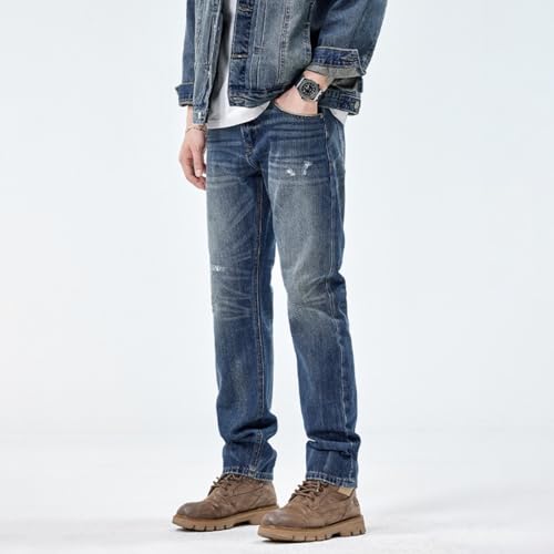 Jeans Pants Trousers Denim Spring and Autumn Vintage Wear Tear Men's Slim Fit Small Feet Classic Elastic Casual Trend3