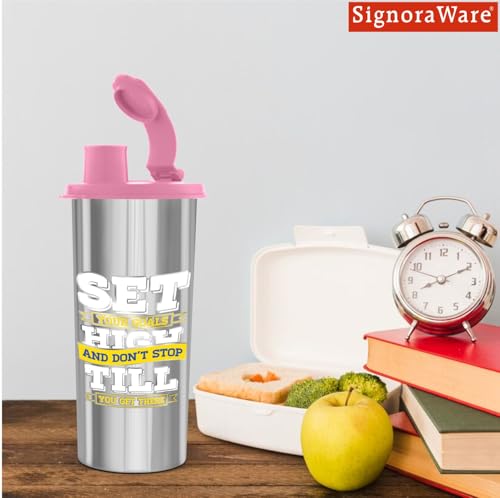 Image of SignoraWare Jumbo Stylish Stainless Steel Sipper | Airtight & Leakproof Lid | Easy to Clean & Carry | Ideal for Kids, Office, Gym, Travel, School & Outdoor Use (500ml | Pink)