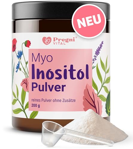 PregniVITAL Inositol Pulver 100% reines Myo Inositol fein löslich vegan & ohne Zusätze 4g pro Tagesdosis Geschmacksneutral 200g Dose inkl. Messlöffel
