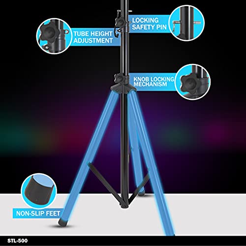 Gemini Sound STL-500 Professional Audio Equipment Foldable Collapsible Adjustable DJ PA System Party Universal Speaker Stands, Remote Controlled Multicolor LED Tripod Legs Lightshow, Black