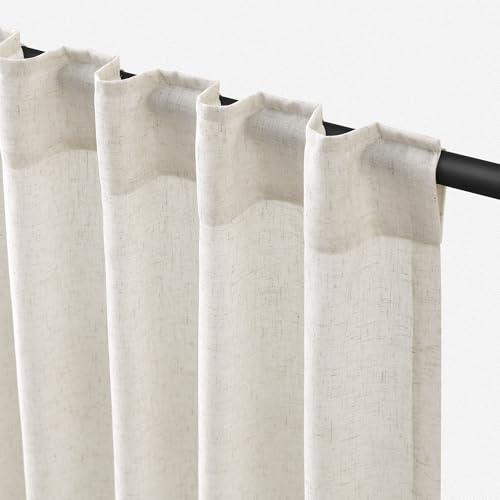 Jowels Natural Linen Curtains 84 Inch Long 2 Panels for Living Room