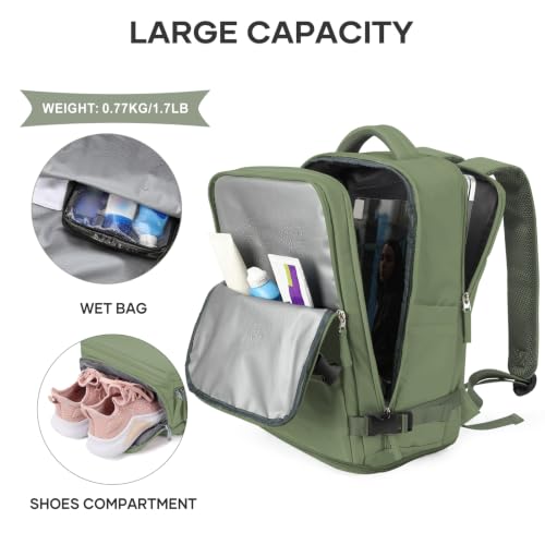 Image of coowoz Travel Backpack For Women Men,Carry On Backpack,Hiking Backpack Waterproof Outdoor Sports Rucksack Casual Daypack travel essentials(Gray Green)