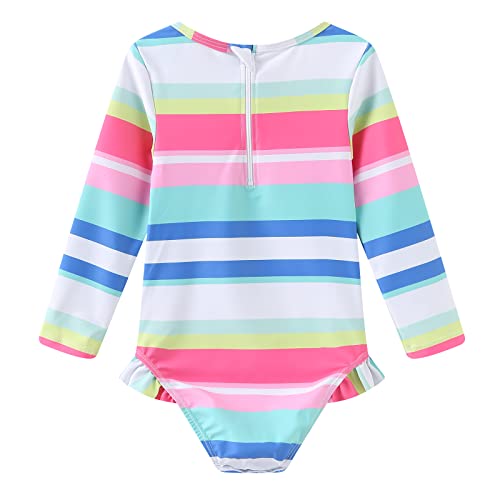 Image of Baby Girls One Piece Swimsuits Long Sleeve Rash Guard for Kids Girls UPF 50+ Sun Protection Swimshirts