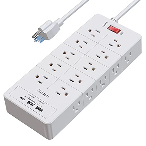 Power Strip Surge Protector 23 in 1, 6ft Extension Cord with 3 USB Ports Smart 3.1A, Multiple Outlet Adapter 20 Outlets, Outlet Extender Cord Organizer for Office, College, Apartment, Gaming Stuff