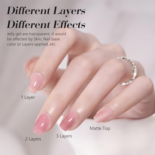Image of CANNI 9ml Soft Pink Jelly Gel Nail Polish, High Gloss UV LED Soak Off Gel
