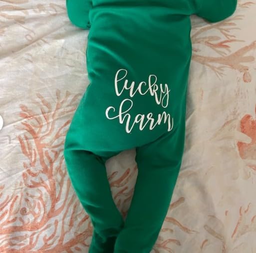 MOLZULAMS My First St.Patricks Day Baby Girl Boy Outfit Lucky Charm Long Sleeve Footie Romper Zip Up Jumpsuit Cute Clothes (Lucky Charm Green, 6-12 Months)