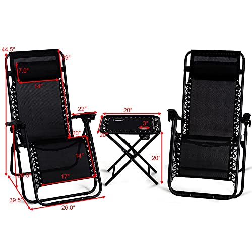 Overstock 3 Pcs Zero Gravity Chair Folding Lounge Table Chair Set Army Green/Brown #TOP3
