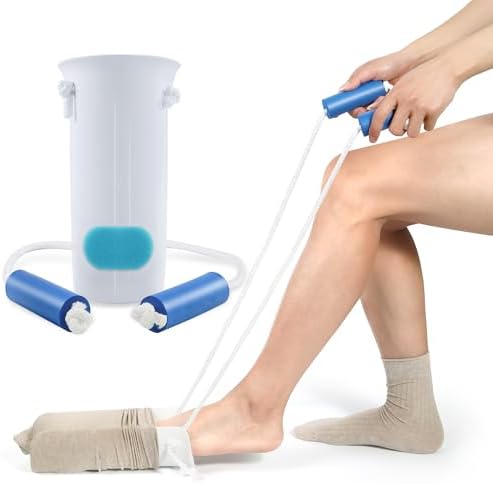 KEKOY 4INCH Sock Aid for Putting on Socks, Sock Assistant Device No Bending with Foam Handles & Long Rope, Sock Helper/Puller Aid Easy Put on for Seniors, Disabled, After Surgery Recovery(White)