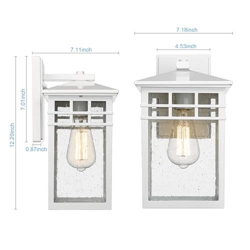 Image of Outdoor Light Fixture Wall Mount, Rustic Exterior Lights Fixture Wall Sconces with Seeded Glass for Front Porch, Waterproof Outdoor Lantern in White Finish for Home, Garage, Barn, Storefront