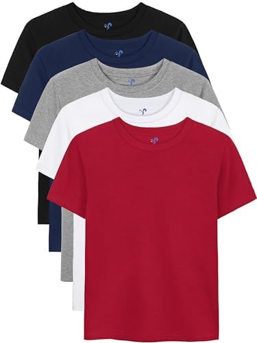 5 Pack Boys Shirts Short Sleeve Shirts for Boys Toddler Cotton Tee Solid T-Shirts Kids Tshirt Summer Tops 2-18 Years