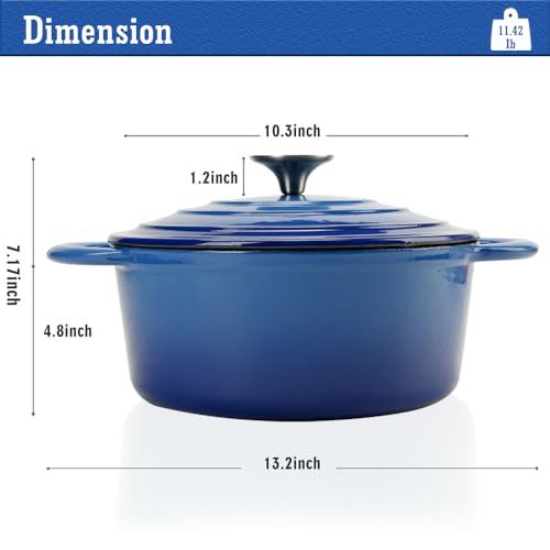 5 QT Cast Iron Dutch Oven with Lid, Heavy Duty Enameled Soup Pot with Dual Handles and Oven Safe for Bread Baking, Brais - Additional View