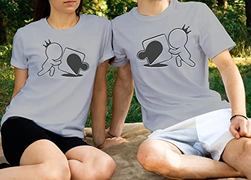 Image of Malted Regular Fit T-Shirt for Men & Women /Couples, T-Shirt for Husband and Wife, Girlfriend and Boyfriend T-Shirt, Honeymoon T-Shirt (Set of 2, Malted-Grey-044-Parent)