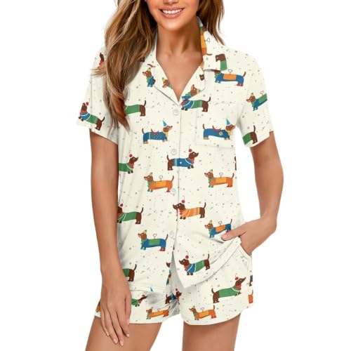 Image of Women's Short Sleeve Sleepwear Pajamas Nightwear with Pockets | Premium Polyester Fabric Ultra Soft Lightweight Breathable Touch, Wrinkle Resistant, All Day Cozy Wear for Daily Sleep