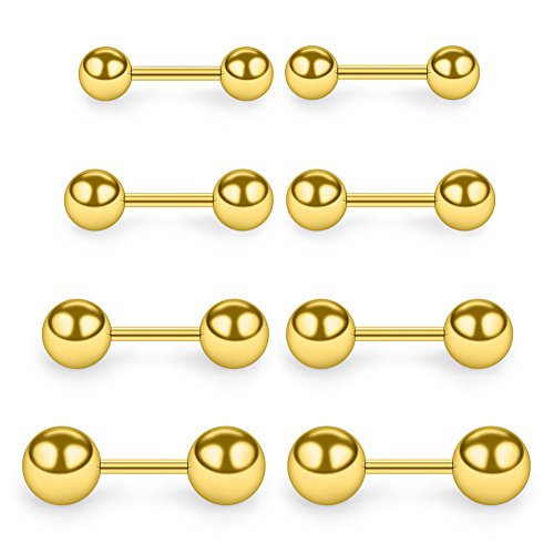 SCERRING 4 Pairs 20G 1/4" Stainless Steel Polished Ball Barbell helix Cartilage Tragus Ear Lobe Stud Earring For Men Women 3-6mm - Gold by SCERRING - Used condition - US$8.08