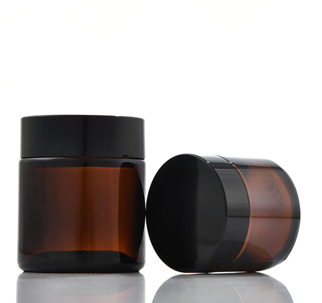 2Pack 100ml /3.3 oz Amber Round Glass Jars Empty Cosmetic Makeup Face Mask Facial Cream Balm Lotion Storage Container Jar with Black Lid and Inner Liner for Beauty Care - Image 3