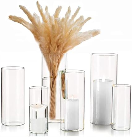 Cylinder Vase Bulk Clear Esmiome - Cylinder Vases for Centerpieces 2 Sets (6Pcs) Hurricane Floating Candle Holder, Glass Vases for Flowers, Decorative Centerpiece for Wedding, 6''+8''+10''(High)