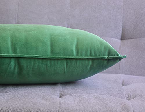 Lutanky Velvet Cushion Covers 30 x 50 cm Green Decorative Rectangle Throw Pillow Covers (Pack of 2) Soft Oblong Piped Pillowcases for Sofa Bedroom with Invisible Zipper 12x20 Inch - Image 4