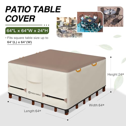 Porch Shield Terrassentischabdeckung, wasserdicht, für Esstisch und Stühle, Möbel-Set, quadratisch, 162,6 x 162,6 cm, Hellbraun und Khaki – Ansicht 2