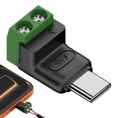 Adaptador Macho Tipo C a 2 Pines con Terminales de Tornillo – Adaptador USB C sin Soldadura con Terminal Verde | Conector Sin Soldar para Reparación DIY y Carga, No Requiere Soldadura | Teléfonos
