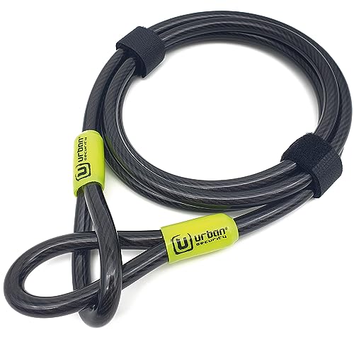 URBAN UR462L Resistente Cable Antirrobo Bicicleta Acero Trenzado ø10mm, 200cm, Flexible, Cadena Cable Seguridad Ruedas Casco Moto, Doble Lazo, Multifunción, Universal para Scooter, Bici Eléctrica