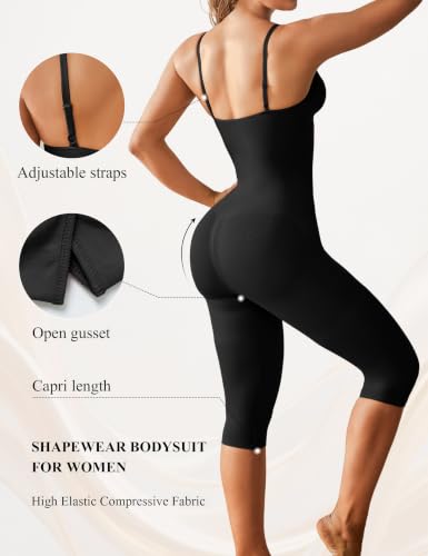 Image of Tummy Control Bodysuit for Women Capri Length Shapewear