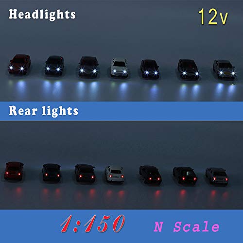 Evemodel EC150-12 12Pcs 1:150 N Scale Model Lighted Cars (Color Random) With 12V Leds For Building Layout New thumb #7