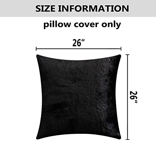 Home Brilliant Euro Pillow 26X26 Large Throw Pillows Plush Deluxe Fluffy Faux Fur Cozy Sheepskin Throw Pillow Sham For Floor, 26X26 Inch, Black #TOP4