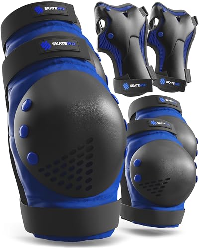 Image of SKATEWIZ Knee and Elbow Pads Adult - Skating Protective Gear Adult, - Smash - Size L /XL Blue Black - Skateboard Pads, Rodilleras para Patinar para Mujer - Ice Skates Women