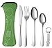 Cubiertos para Llevar, 5 Juegos de Cubiertos Cuchillos Tenedores Cucharas Cortador y Abrebotella, Acero Inoxidable con Estuche, Portátiles Utensilios de Viaje para Acampar Picnic Trabajando