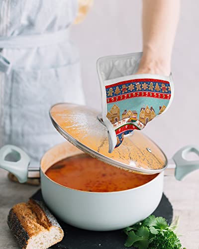 Christmas Gingerbread Man Santa Reindeer Pot Holders With Pocket For Kitchen, Heat-Resistant Potholders Set Of 2, Hot Pads Oven Mitts With Hanging Loops For Home Cooking Baking Microwave, Red Stripes #TOP3