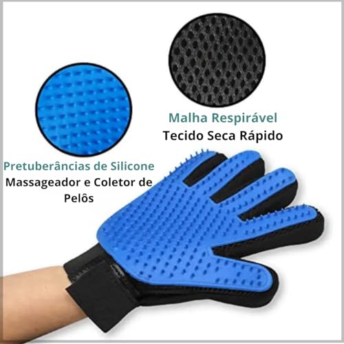 Luva Tira Pelos Pet Escova Nano Magnética para Cães e Gatos Remove Para Banho Tamanho Único (Azul, Ú