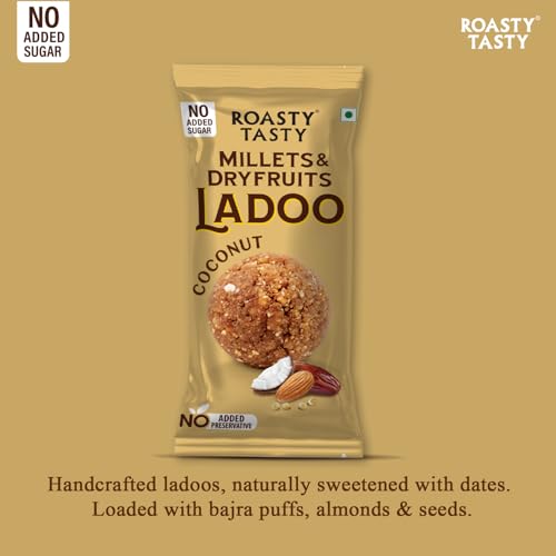 Image of Roasty Tasty Coconut - Millets & Dryfruits Ladoo | Energy Bar Replacement | No Added Sugar | No Artificial Flavor | Healthy Snacks | Rich in Proteins | Dry Fruits, Seeds & Nuts Mithai | 5 Pcs-40g each