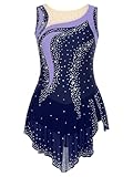 MSemis Vestido Patinaje Artístico de Mujer para Competición Maillot con Falda Ballet de Gasa sin Mangas con Diamantes Coloridos Vestido de Baile Latino S-XL Azul marino S
