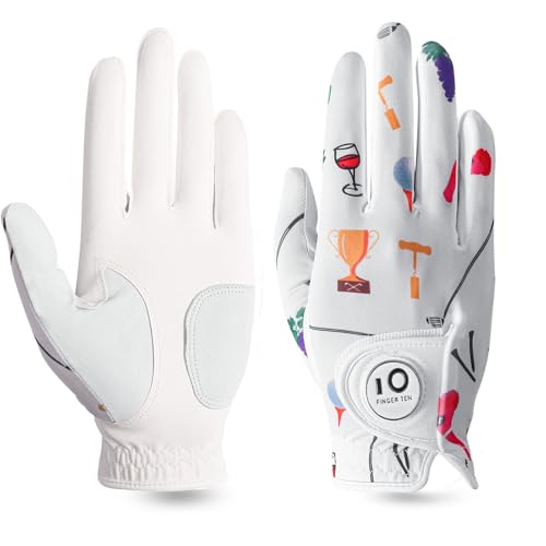 FINGER TEN Colorful Golf Gloves Women (Full-Golf Party, Medium, Right)