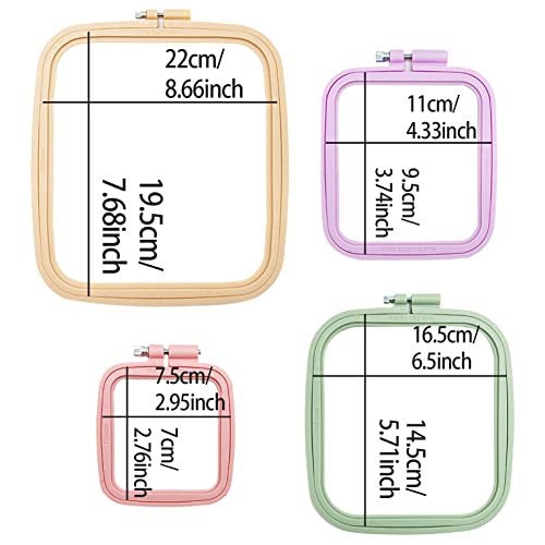 LAMXD 4 Pieces Embroidery Hoop Rectangle Square Embroidery Frame Cross Stitch Hoop Sewing Tool for Art Craft Handy Sewing (Multicolor),with Gold Eye Embroidery Needles - Image 2