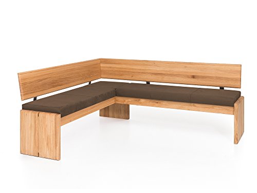 moebel-eins Scott Eckbank mit Truhe, Material Massivholz/Bezug Kunstleder, Kernbuche, 147 x 167 cm, Nougat
