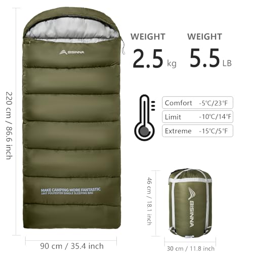 BISINNA Sleeping Bag for Adults XL Cold Weather Backpacking Sleeping Bags 4 Season with Compression Sack for Camping Hiking by BISINNA - Image 2