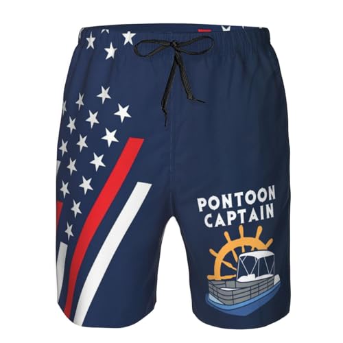Pon-toon Cap-Tain - Pon-toon Boat - Pon-tooning Party Men's Beach Shorts Swim Trunks with Pockets Sports Shorts L