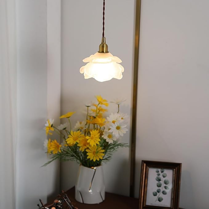 Lámpara colgante de cristal con forma de flor francesa, estilo antiguo, con forma de pétalo de rosa. Lámpara de techo pequeña, de estilo nórdico moderno, ideal para mesa de comedor, isla de cocina, fr