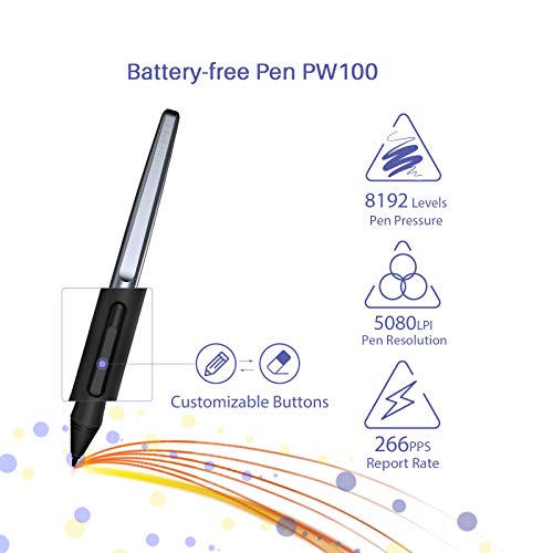 HUION HS64 Tablet de desenho, Tablet Gráfico com Stylus sem bateria, 8192 Níveis de Sensibilidade de